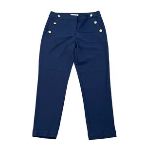LOFT Devin Slim Cropped Sailor Pants Curvy Navy Blue Gold Button Women's 4 Prep